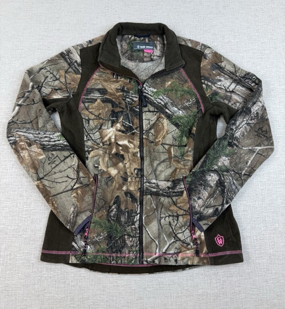 Game Winner Women’s M Camo Fleece Jacket Full Zip Hunting Pink Accents